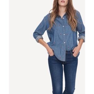 The GREAT. Denim Campus Shirt with Heart embroidery size 1 small